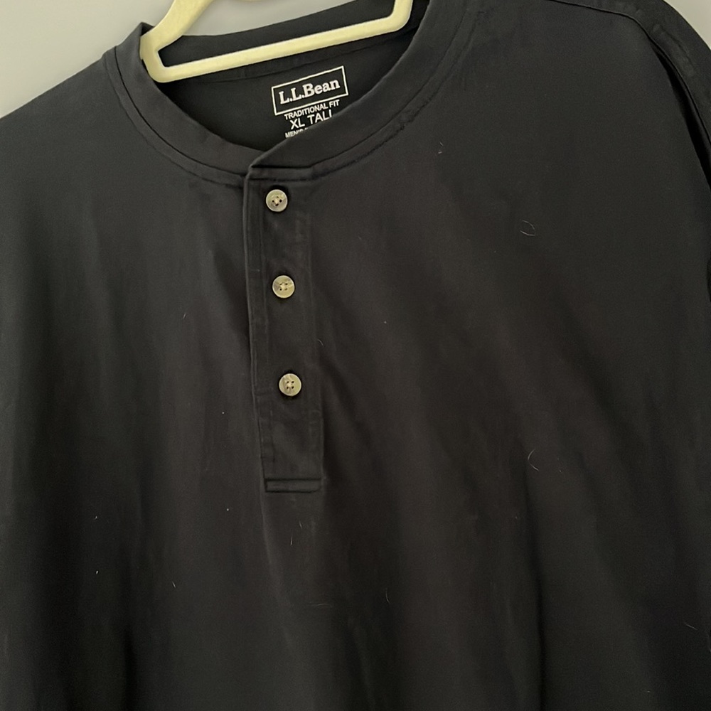 LL Bean Black Long Sleeve Henley XLT 100% Cotton